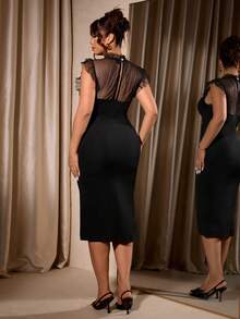 Cravure Vestido de mujer sin mangas con cuello redondo y dobladillo con volantes - Negro - Ver 2