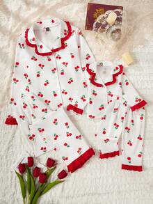 Bộ đồ mặc nhà gồm 2 chiếc áo dài tay in hoa và quần dài cho bé gái, thiết kế đơn giản và dễ thương - Đỏ và trắng - Xem 8