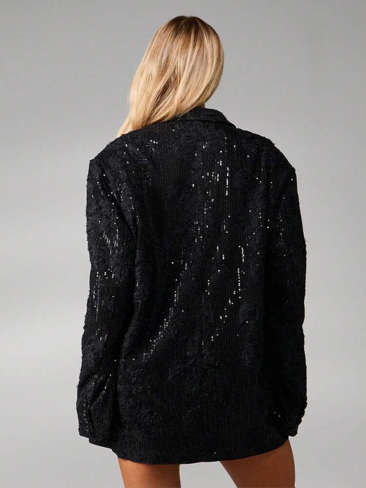 MISSGUIDED Sequined Lapel Blazer Jacket For Evening Occasions And Holiday Parties With Sparkle Details