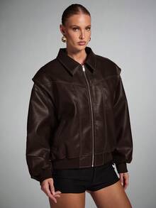 SHEIN BAE Women's Fashionable Brown Jacket For Commuting, Autumn,Fall,Fall Clothes For Women - Coffee Brown - View 3