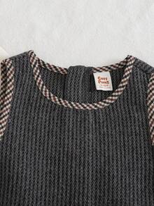 Cozy Pixies 2 件套女婴纯色针织柔软娃娃领长袖套头衫和腰部收紧圆领无袖连衣裙套装，舒适百搭时尚日常可爱图案简约基本款，适合室内、户外、日常、运动、玩耍、派对、照片、节日圣诞节，优雅的女婴服装连衣裙套装 - 深灰色 - 查看 8