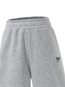 SHEIN 青少年女孩休闲基本款百搭日常校园运动街头水洗雪花花卉印花圆领短款宽松运动衫 + 阔腿裤套装 - 灰色 - 查看 10