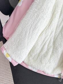 Elladie kids Abrigo acolchado con capucha con cremallera para niñas jóvenes en invierno, abrigo acolchado con bolsillo en la cintura, estampado floral grueso y elegante - Rosa - Ver 7