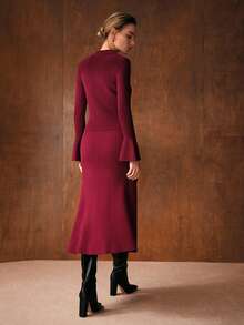 MOTF PREMIUM Elegant Knitted Flare Sleeve Top And Mermaid Hem Skirt Set, Autumn/Winter - Blue - View 4