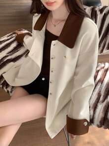 Feyla 休闲轻便撞色女式大衣 - 米色 - 查看 7