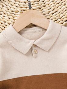 SHEIN Bébé garçon/fille pull à col roulé en tricot doux à blocs de couleurs, manches longues avec demi-zip - Multicolore - Voir 3