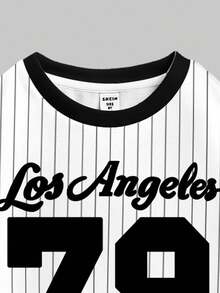 Slaydiva 2pcs/Set Casual Loose Fit Round Neck Striped Sweatshirt With Graphic Print And Matching Skinny Pants, Comfortable For Autumn/Winter - Multicolor - View 4