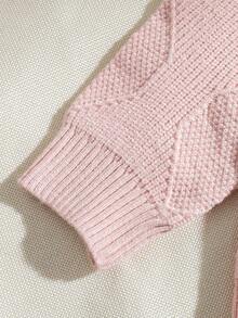 Souflis Souflis Suéter de niña para otoño/invierno, linda parte superior de manga larga con cuello redondo para bebé niña, suéter con decoración floral delicada, ropa exterior para bebé niña adecuada para fiestas y uso diario, puede usarse como regalo - Rosa - Ver 5