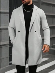 Manfinity Homme Men's Solid Color Pocket & Button Front Long Sleeve Overcoat, Autumn Fall Going Out Overcoat, For Friends, Husband, Boyfriend Gifts, Men Trench Coat Suit, Gray Outfits Men, Luxury Fall Men Outfits