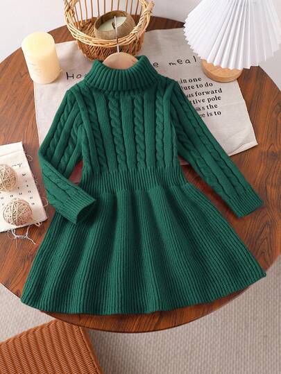 Elladie kids Young Girl Christmas A-Line High Neck Knitted Sweater Dress