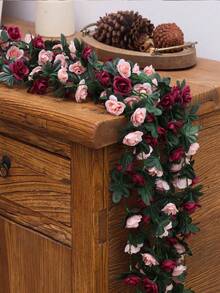 SHEIN Basic living 1/2/5件/包 人造花卉植物 45头仿真玫瑰藤蔓花卉 家居酒店办公室婚礼派对花园工艺品装饰