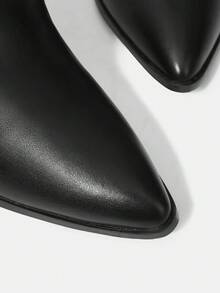 MOTF 高品质黑色筒高筒靴，尖头粗跟优雅女靴，时尚百搭新款，展现女性魅力与优雅气质。 - 黑色 - 查看 9