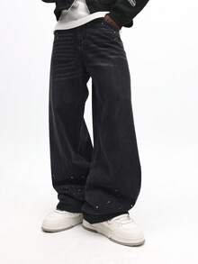 SUMWON Painted Baggy Wide Leg Denim Jeans With Paint Splatter Details For Streetwear Style