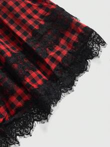 ROMWE Grunge Punk 女士街頭風迷你蛋糕裙，十字縫補設計，PU釘飾點綴 - 紅色和黑色 - 查看 4