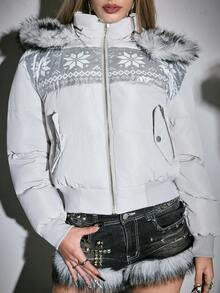 ROMWE Avant Áo khoác mùa đông dày dặn lót lông nhân tạo Y2K Abby Snowfield dành cho nữ - trắng - Xem 3