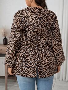 SHEIN LUNE Chaqueta con capucha con estampado todo sobre, cintura con cordón y bolsillos para otoño e invierno - Multicolor - Ver 2