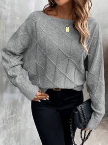 EMERY ROSE Women's Casual Solid Color Batwing Sleeve Sweater, Autumn/Winter - Grey - View 5