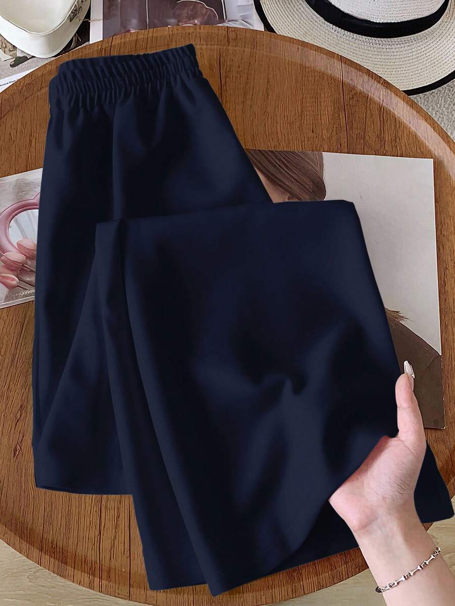 Rusticease Pantalones casuales de mujer con textura de onda, adecuados para el otoño - Azul Marino - Ver 1