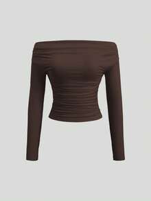 Sweetra 3pcs/Set Women Off-Shoulder Long Sleeve Crop Top, Comfortable & Skin-Friendly, Slim Fit - Multicolor - View 4
