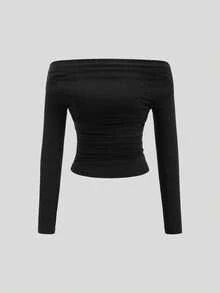 Sweetra 3pcs/Set Women Off-Shoulder Long Sleeve Crop Top, Comfortable & Skin-Friendly, Slim Fit - Multicolor - View 7