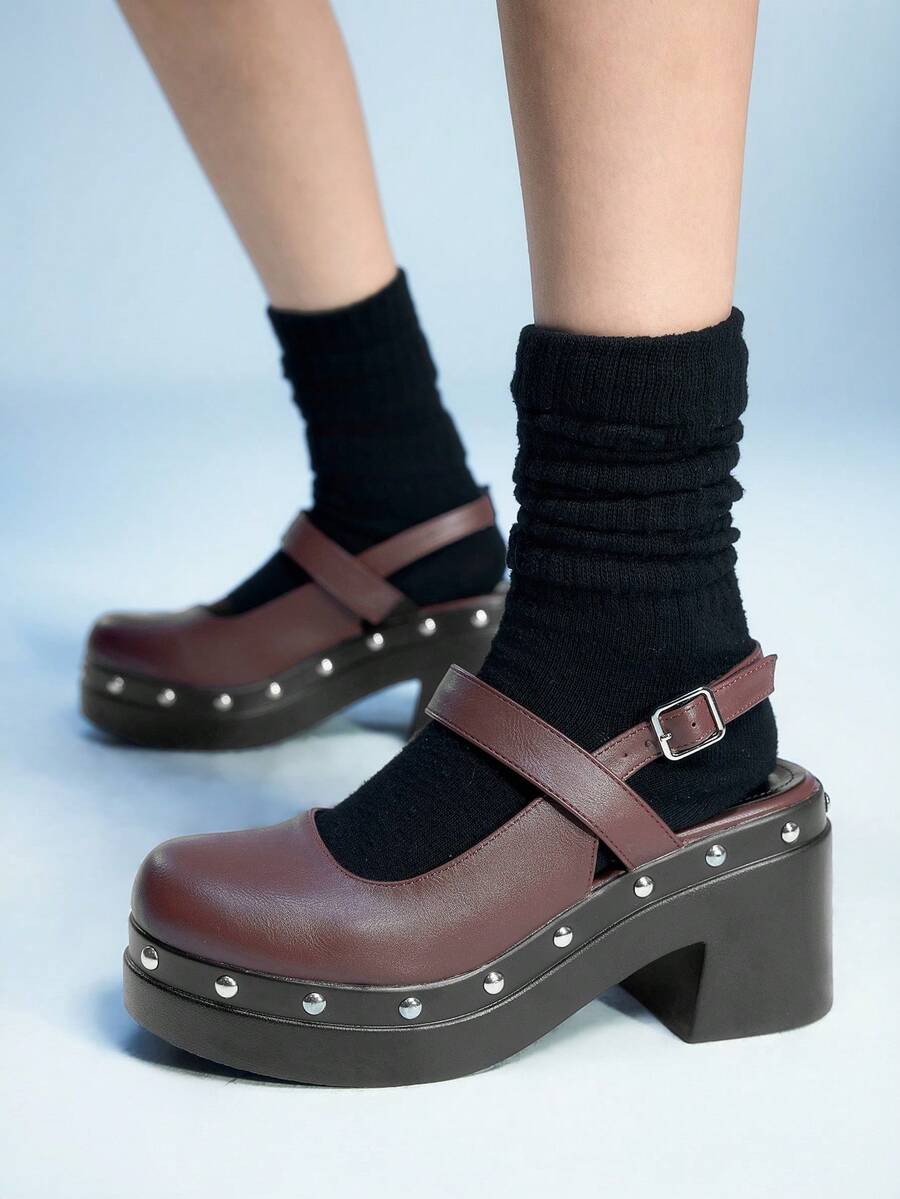 Sugerpunk Women's Fashion Hollow Strap Buckle Closed Toe Thick Sole Comfortable Versatile Retro High Heel Sandals - Brown - View 1