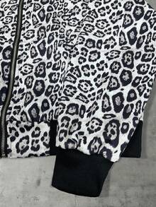 ROMWE MEN Street Life Áo nỉ họa tiết da báo cổ điển dành cho nam, dáng rộng, dáng croptop, tay dài - Đen và trắng - Xem 4