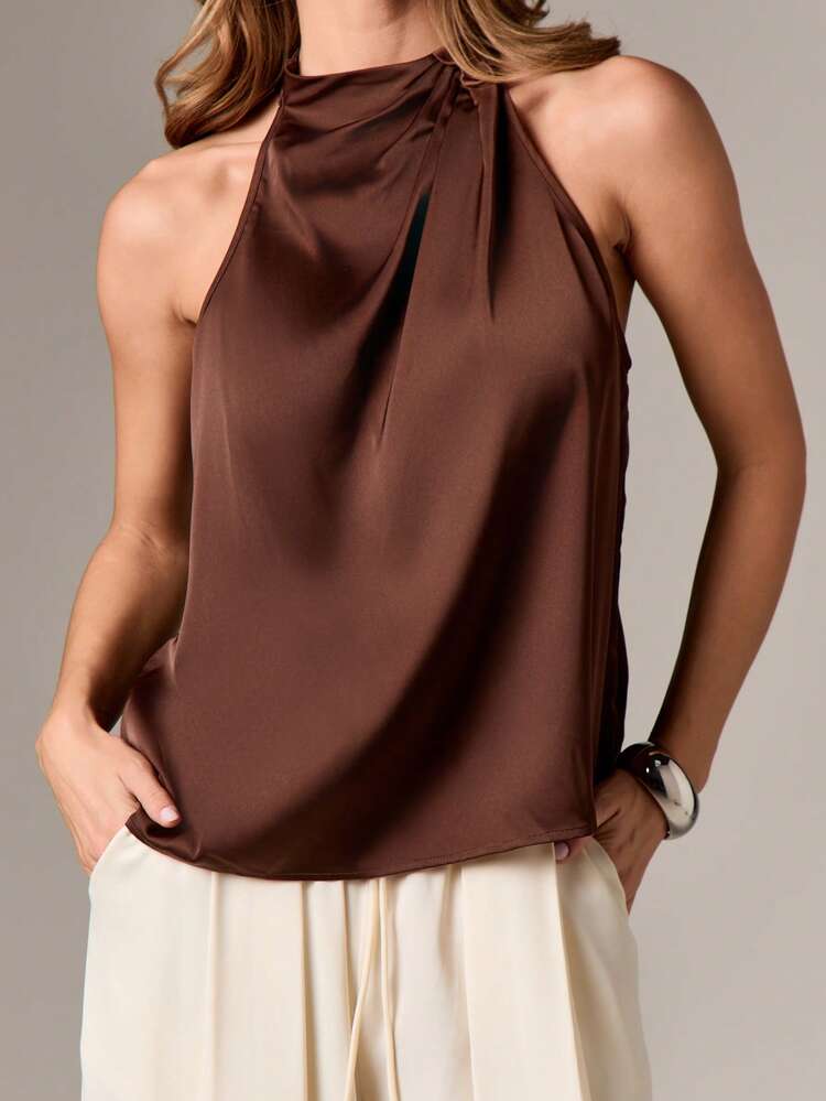 Halter Blouse With Draped Keyhole Detail
