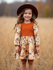 SHEIN Emery Rose Kids Kleine Mädchen Leoparden-Muster Langarm Kleid, ideal für Lässig, Alltagstragen & Schule im Sommer & Herbst, Mutter und Tochter/Schwestern Partnerlook