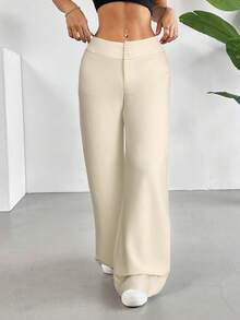 SHEIN EZwear Women's Casual High Waist Flare Leg Apricot Pants, Autumn - Apricot - View 5