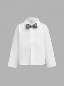 Young Boy 3-Piece Suit: Khaki Vest, Elastic Waist Pants, Bow Tie & Long Sleeve Shirt, Gentleman Style, Spring/Summer,In Fall/Winter