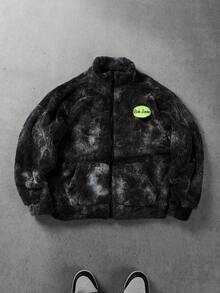 Manfinity Homme Men's Autumn/Winter Tie-Dye Letter Zip-Up Fleece Jacket Y2k Zip Up Shark Jacket Y2k Jacket Men S Street Wear Zip Up - Grey - View 1