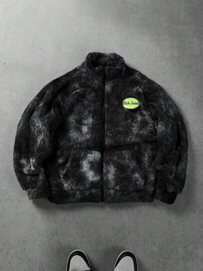 Manfinity Homme Chaqueta de forro polar con cremallera y estampado de teñido anudado para hombre, para otoño/invierno