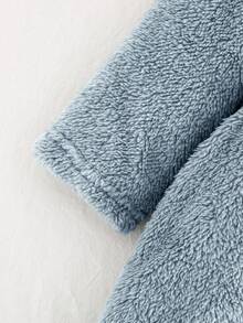 Cozy Pixies 毛绒加厚幼儿童男童连帽长袖前开式恐龙角图案浴袍恐龙衣服男童恐龙衣服 - 霧霾藍 - 查看 4