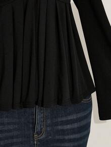 SHEIN ICON 大码女式黑色胸部扭纹针织上衣，娃娃装针织上衣，Y2k 服装，毕业季返校季返校服装秋季服装，女式可爱上衣，娃娃装上衣 - 黑色 - 查看 8