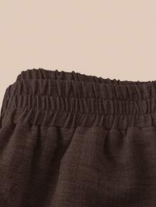 Rusticease Women's Solid Color Elastic Waist Textured Fabric Casual Straight Loose Pants Brown