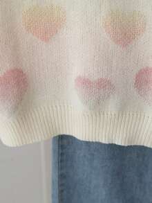 Genkimix Kids 青少年女孩圆领肩部渐变色彩虹爱心图案创意设计休闲百搭度假风格 Y2Y 毛衣适合学校、适合派对、适合圣诞派对、适合派对、适合度假、适合休闲、适合运动 - 粉色 - 查看 6