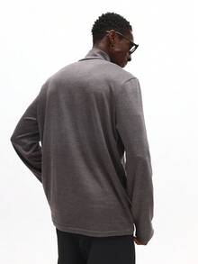 SUMWON 四分之一拉链套头长袖休闲卫衣，立领设计，适合秋冬季叠穿 - 灰色 - 查看 2