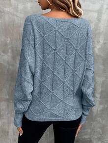 EMERY ROSE 女式休闲纯色蝙蝠袖毛衣，秋冬 - 霧霾藍 - 查看 2