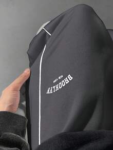 SHEIN 青少年男童宽松直筒裤，撞色黑色饰边，秋冬百搭，适合上学、居家、日常穿着、运动、生日派对、郊游，百搭、简约、复古 - 深灰色 - 查看 5