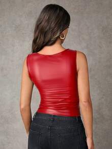 SHEIN BAE 女士纯色修身通勤吊带背心 - 紅色 - 查看 2