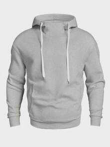 Claim Dot 男士休闲纯色日常穿搭斜插口袋抽绳连帽卫衣，灰色连帽衫，带口袋，适合秋季穿着，长袖上衣 - 淺灰色 - 查看 5