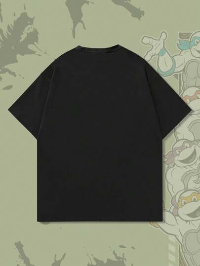 TEENAGE MUTANT NINJA TURTLES X ROMWE Camiseta de manga corta con estampado de dibujos animados, cómoda y casual para hombre, otoño/invierno