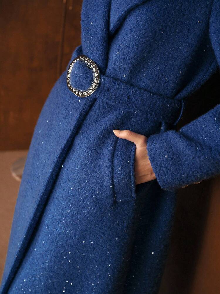ABRIGO LARGO CON CINTURÓN Y CUELLO DE SOLAPA DE LANA, OTOÑO/INVIERNO