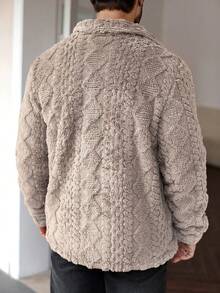 Manfinity Homme Men's Casual Solid Color Fuzzy Fleece Long Sleeve Jacket For Autumn/Winter, Winter Button Up Jacket - Khaki - View 2