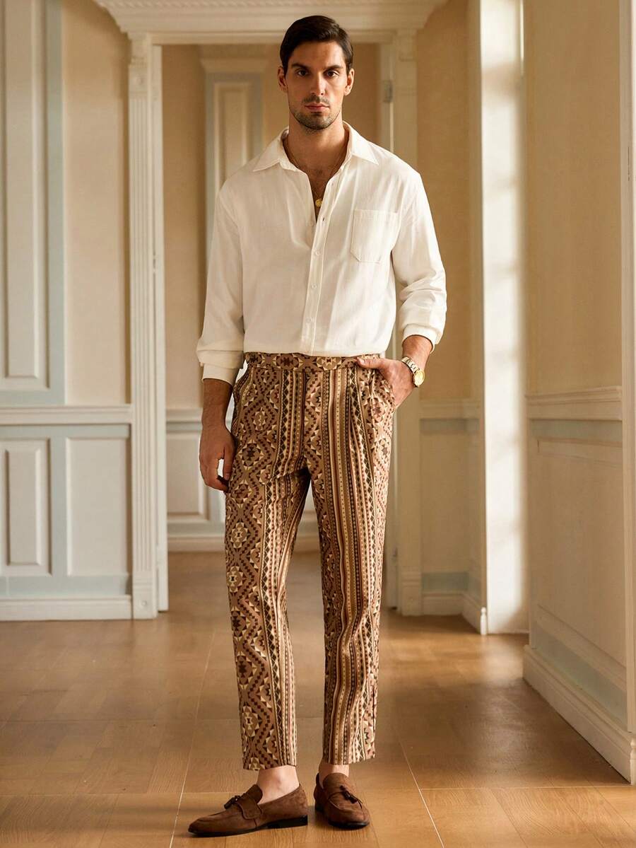 Manfinity VCAY Men's All-Over Printed Pocket Business Straight Suit Pants - Multicolor - View 1