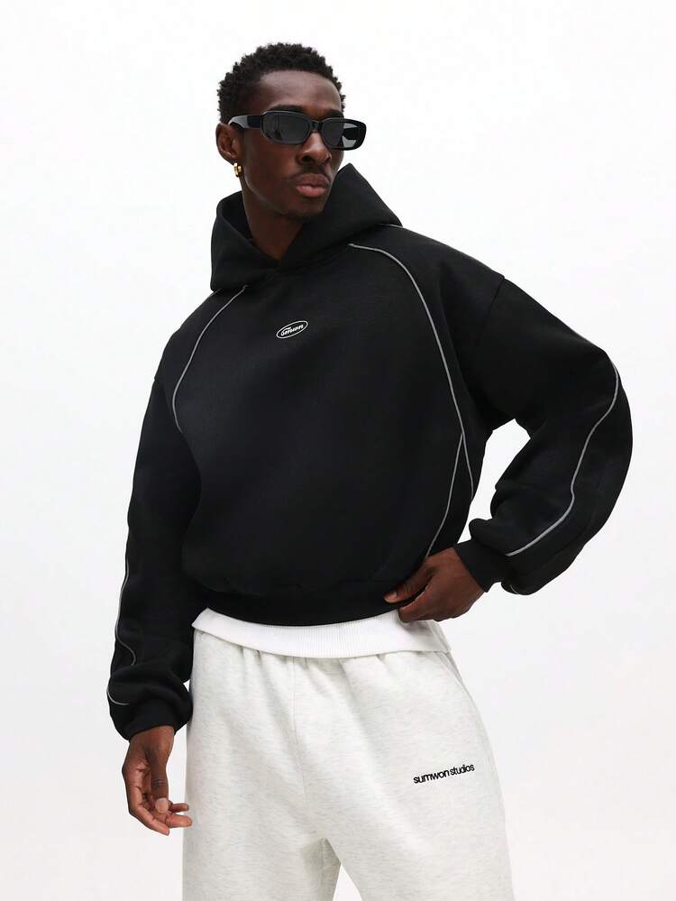 Cropped Hoodie With Contrast Piping Trim