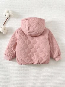 Cozy Pixies Baby Girl Thermal Lined Hooded Long Sleeve Thick Jacket, Comfortable & Versatile, Pink Coat, Winter Coat, Quilted Jacket, Thermal, Thickened, Fall And Winter Clothes