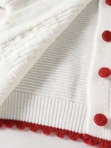 SHEIN Girls Cute Bow Embroidered Twist Rope Knit Cardigan, Long Sleeve Elegant Sweet Style Knitwear For Autumn/Winter - White - View 6