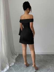 Rafferiza 1pc Women's Elegant Off-Shoulder Long Dress, Black