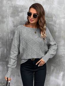 EMERY ROSE Women's Casual Solid Color Batwing Sleeve Sweater, Autumn/Winter - Grey - View 4